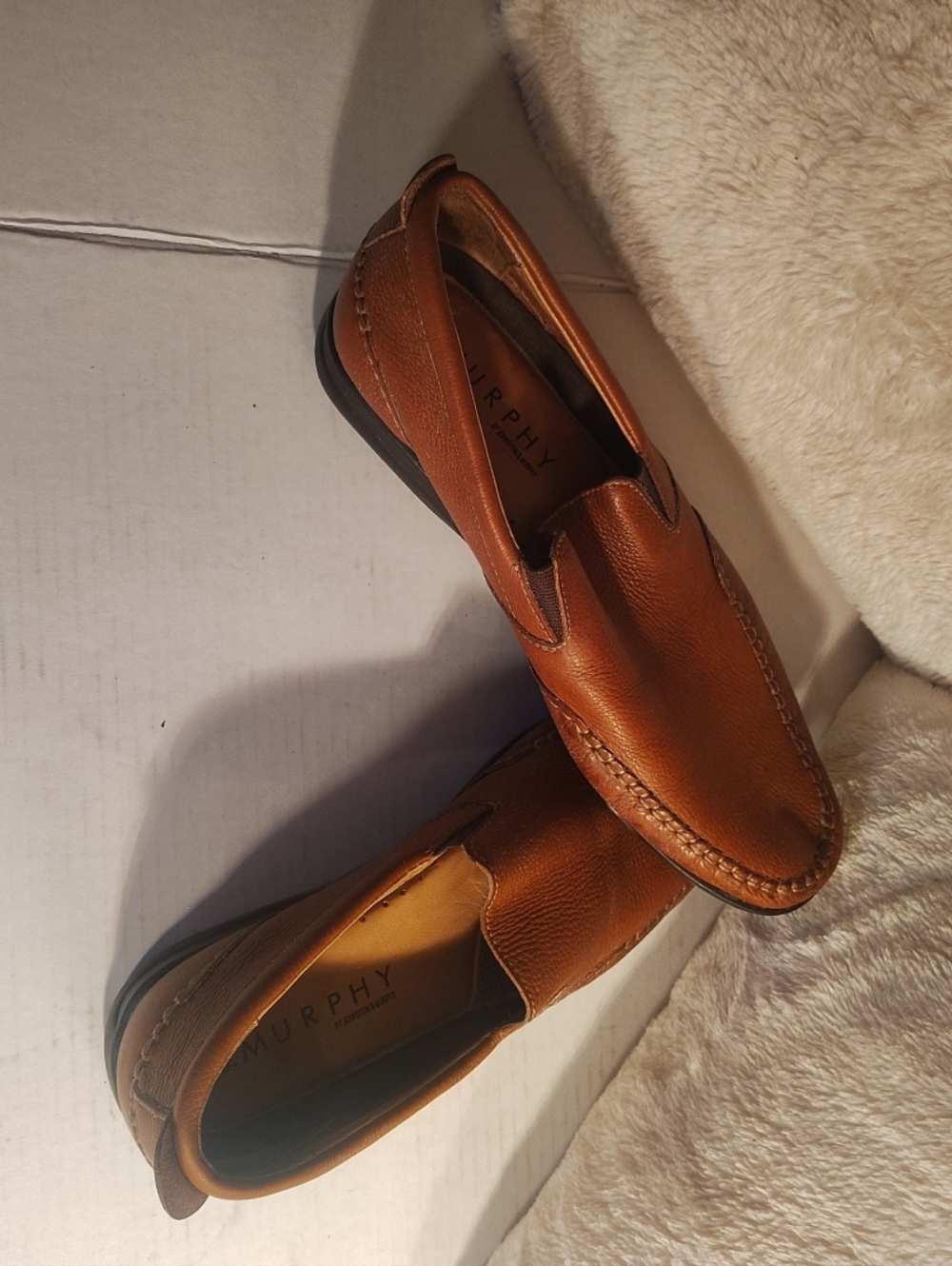 Men's JOHNSTON & MURPHY Whipstitch Venetian Leather Slip On Loafers Size 12M